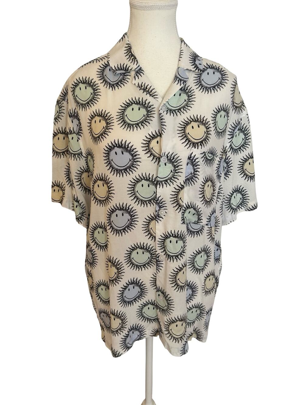 H&M x Smiley Originals Allover Print Camp Collar Shirt